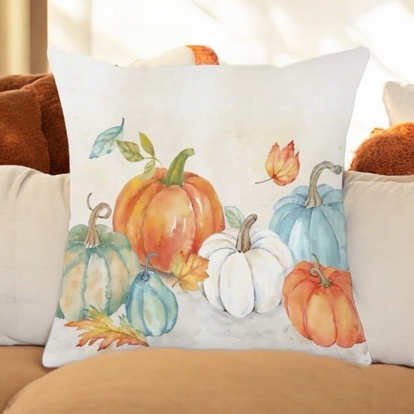 Multicolored Pumpkins Fall Harvest Accent Toss Pillow Cover - Picture 1 of 5